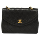 CHANEL Matelasse Chain Shoulder Bag Lamb Skin Black Gold CC Auth fm4732-2