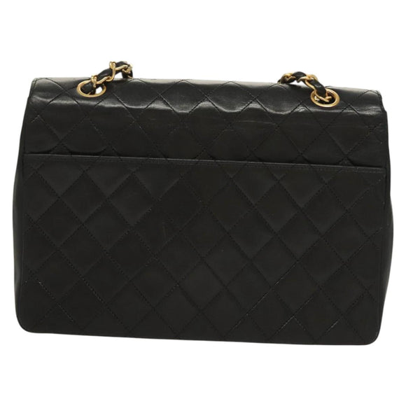 CHANEL Matelasse Chain Shoulder Bag Lamb Skin Black Gold CC Auth fm4732