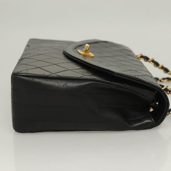 CHANEL Matelasse Chain Shoulder Bag Lamb Skin Black Gold CC Auth fm4732