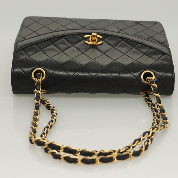 CHANEL Matelasse Chain Shoulder Bag Lamb Skin Black Gold CC Auth fm4732