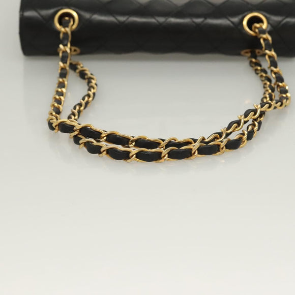 CHANEL Matelasse Chain Shoulder Bag Lamb Skin Black Gold CC Auth fm4732