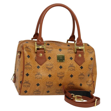 MCM Logogram Vicetos Hand Bag PVC Leather 2way Brown Gold Auth fm4739
