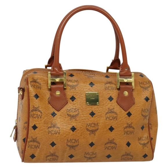 MCM Logogram Vicetos Hand Bag PVC Leather 2way Brown Gold Auth fm4739