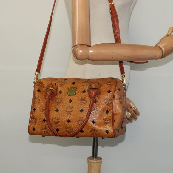 MCM Logogram Vicetos Hand Bag PVC Leather 2way Brown Gold Auth fm4739