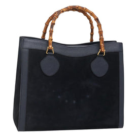 GUCCI Bamboo Tote Bag Suede Leather Navy Gold 002 1186 0260 Auth fm4759