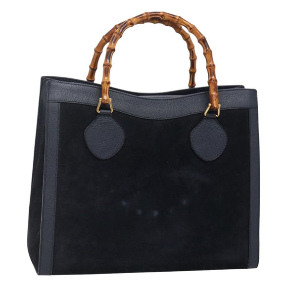 GUCCI Bamboo Tote Bag Suede Leather Navy Gold 002 1186 0260 Auth fm4759