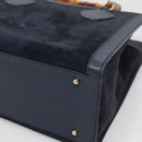 GUCCI Bamboo Tote Bag Suede Leather Navy Gold 002 1186 0260 Auth fm4759-10