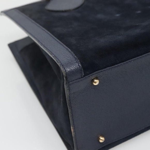 GUCCI Bamboo Tote Bag Suede Leather Navy Gold 002 1186 0260 Auth fm4759