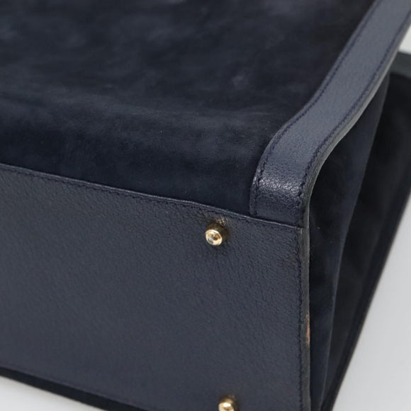 GUCCI Bamboo Tote Bag Suede Leather Navy Gold 002 1186 0260 Auth fm4759