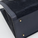 GUCCI Bamboo Tote Bag Suede Leather Navy Gold 002 1186 0260 Auth fm4759-13