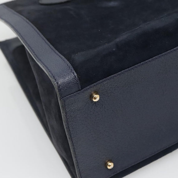 GUCCI Bamboo Tote Bag Suede Leather Navy Gold 002 1186 0260 Auth fm4759