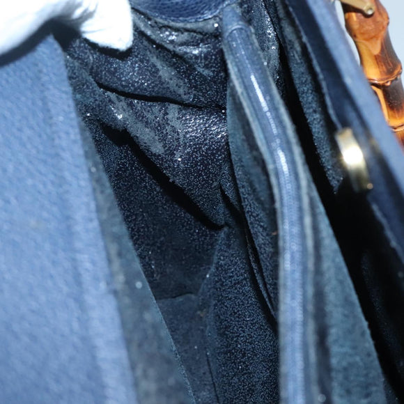 GUCCI Bamboo Tote Bag Suede Leather Navy Gold 002 1186 0260 Auth fm4759