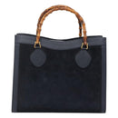 GUCCI Bamboo Tote Bag Suede Leather Navy Gold 002 1186 0260 Auth fm4759-3