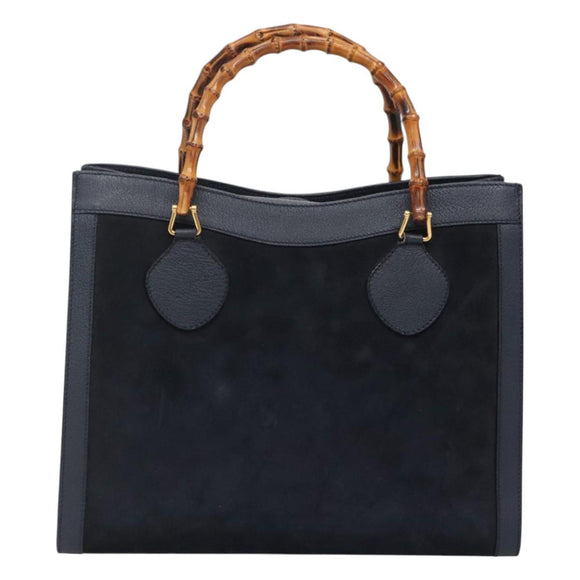 GUCCI Bamboo Tote Bag Suede Leather Navy Gold 002 1186 0260 Auth fm4759