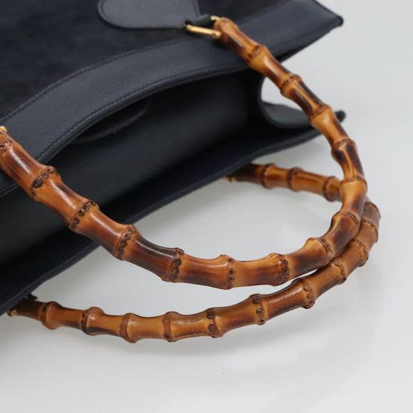 GUCCI Bamboo Tote Bag Suede Leather Navy Gold 002 1186 0260 Auth fm4759