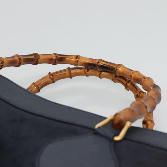 GUCCI Bamboo Tote Bag Suede Leather Navy Gold 002 1186 0260 Auth fm4759