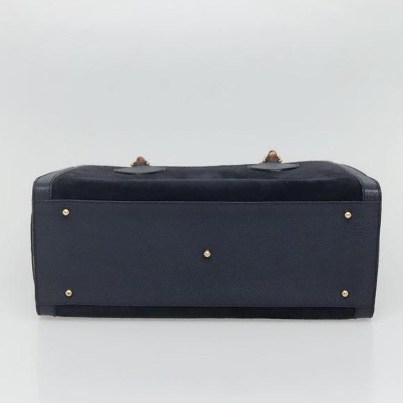GUCCI Bamboo Tote Bag Suede Leather Navy Gold 002 1186 0260 Auth fm4759