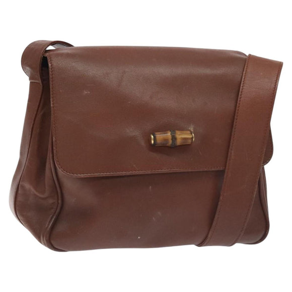 GUCCI Bamboo Shoulder Bag Leather Brown Gold 001 14 1571 Auth fm4767