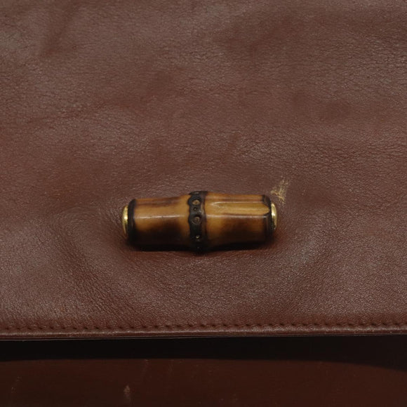 GUCCI Bamboo Shoulder Bag Leather Brown Gold 001 14 1571 Auth fm4767