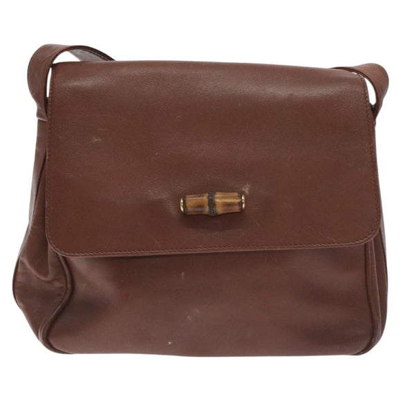 GUCCI Bamboo Shoulder Bag Leather Brown Gold 001 14 1571 Auth fm4767
