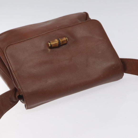GUCCI Bamboo Shoulder Bag Leather Brown Gold 001 14 1571 Auth fm4767