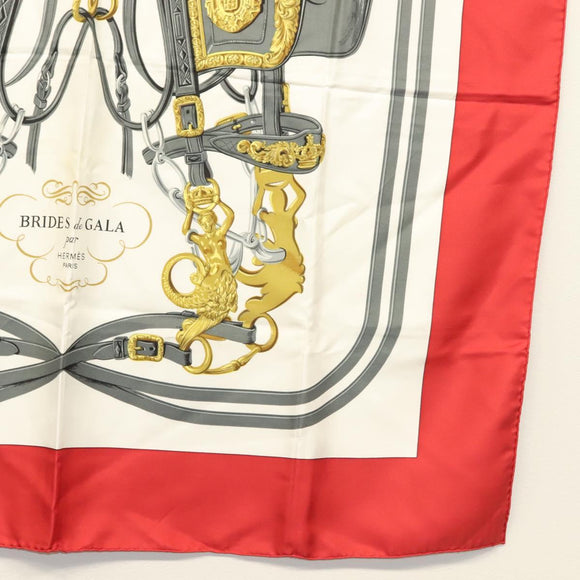 HERMES Carre 90 Scarf ""BRIDES de GALA"" Silk Red Auth fm4775