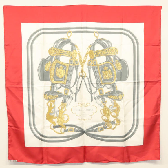 HERMES Carre 90 Scarf ""BRIDES de GALA"" Silk Red Auth fm4775