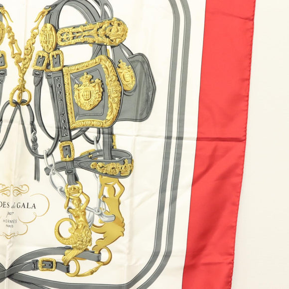 HERMES Carre 90 Scarf ""BRIDES de GALA"" Silk Red Auth fm4775