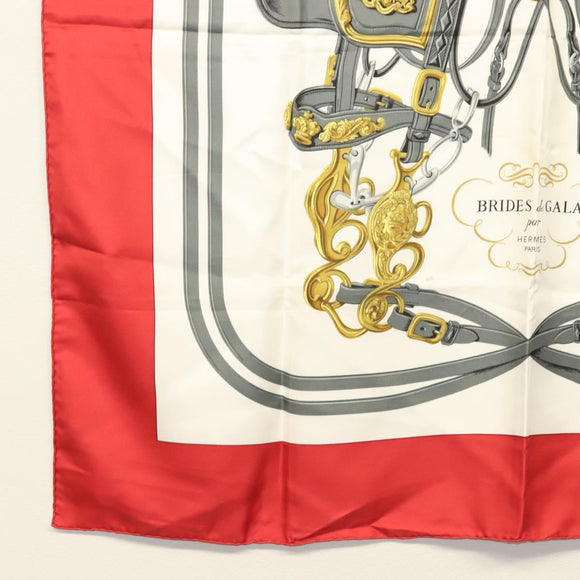 HERMES Carre 90 Scarf ""BRIDES de GALA"" Silk Red Auth fm4775