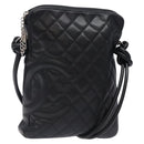 CHANEL Medium Pochette Shoulder Bag Cambon Line Leather Black Silver Auth fm4781-1