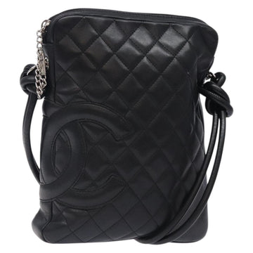 CHANEL Medium Pochette Shoulder Bag Cambon Line Leather Black Silver Auth fm4781