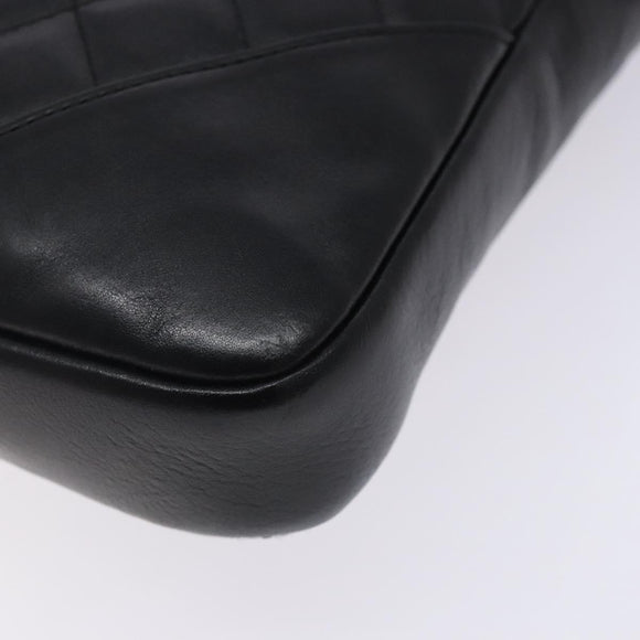 CHANEL Medium Pochette Shoulder Bag Cambon Line Leather Black Silver Auth fm4781