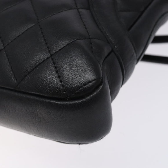 CHANEL Medium Pochette Shoulder Bag Cambon Line Leather Black Silver Auth fm4781