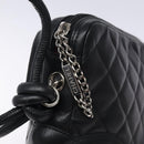CHANEL Medium Pochette Shoulder Bag Cambon Line Leather Black Silver Auth fm4781-14
