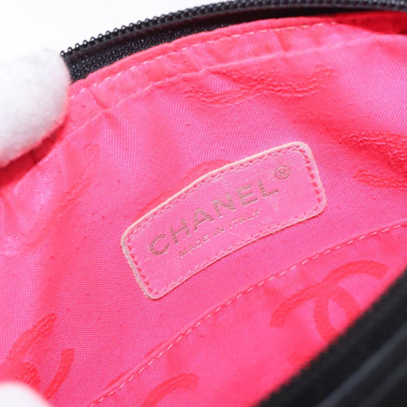 CHANEL Medium Pochette Shoulder Bag Cambon Line Leather Black Silver Auth fm4781