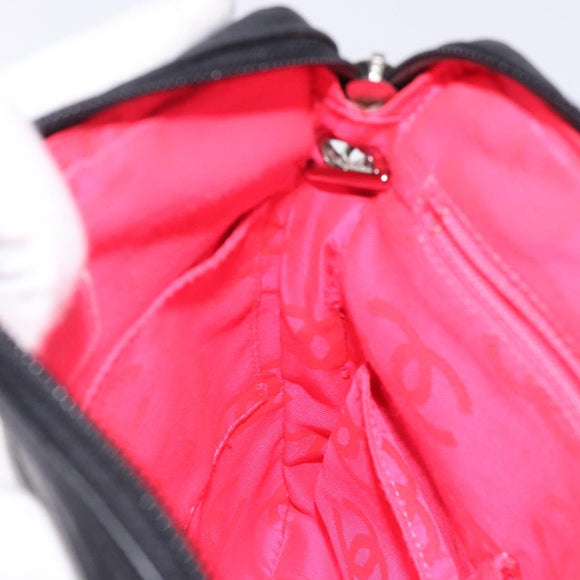 CHANEL Medium Pochette Shoulder Bag Cambon Line Leather Black Silver Auth fm4781