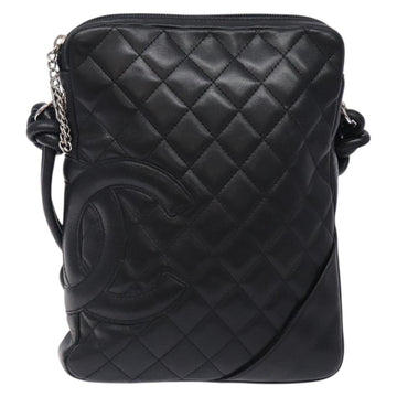 CHANEL Medium Pochette Shoulder Bag Cambon Line Leather Black Silver Auth fm4781 - 0