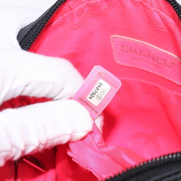 CHANEL Medium Pochette Shoulder Bag Cambon Line Leather Black Silver Auth fm4781