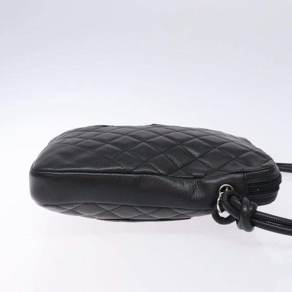 CHANEL Medium Pochette Shoulder Bag Cambon Line Leather Black Silver Auth fm4781