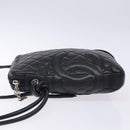 CHANEL Medium Pochette Shoulder Bag Cambon Line Leather Black Silver Auth fm4781-5