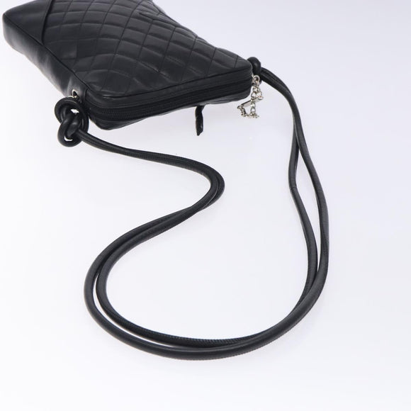 CHANEL Medium Pochette Shoulder Bag Cambon Line Leather Black Silver Auth fm4781