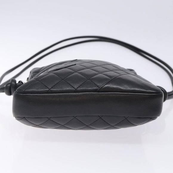 CHANEL Medium Pochette Shoulder Bag Cambon Line Leather Black Silver Auth fm4781