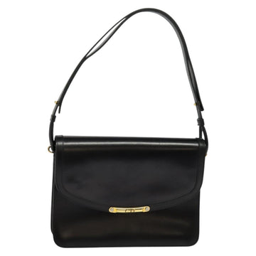 Christian Dior Shoulder Bag Leather Black Gold Auth fm4788