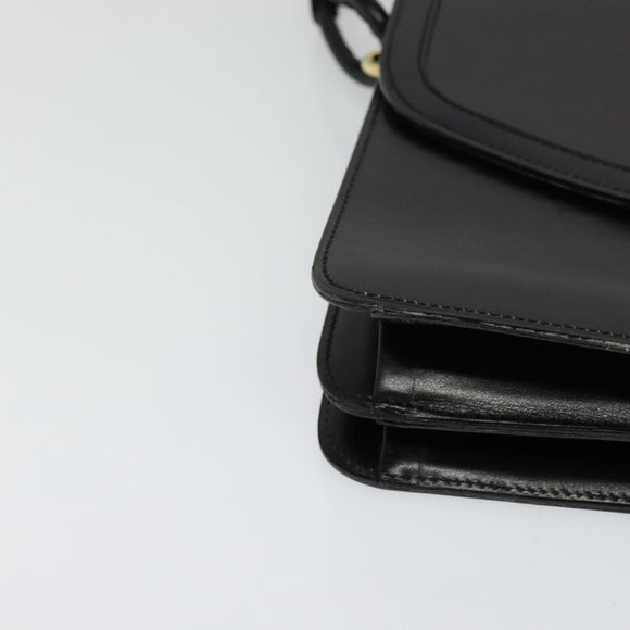 Christian Dior Shoulder Bag Leather Black Gold Auth fm4788