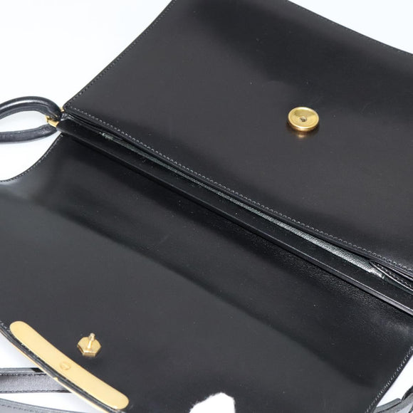 Christian Dior Shoulder Bag Leather Black Gold Auth fm4788