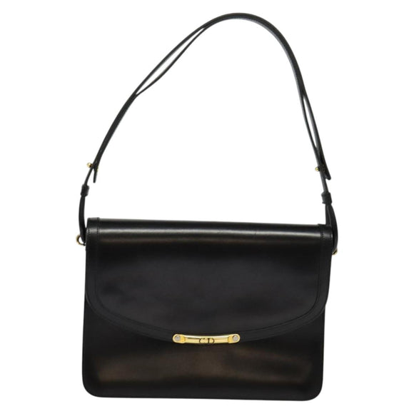 Christian Dior Shoulder Bag Leather Black Gold Auth fm4788