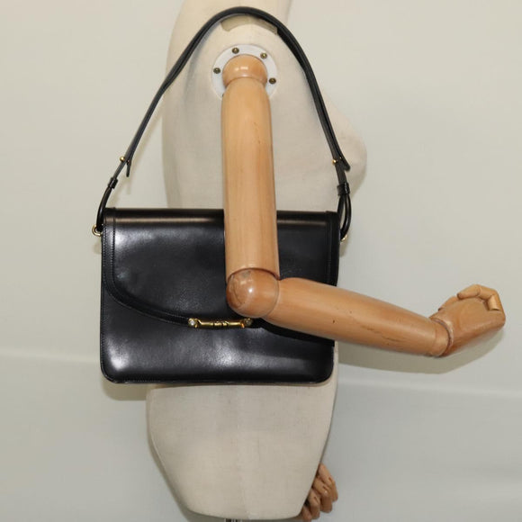 Christian Dior Shoulder Bag Leather Black Gold Auth fm4788