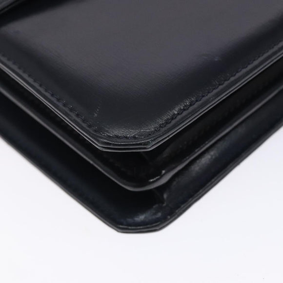 GUCCI Shoulder Bag Leather Navy Gold Auth fm4794