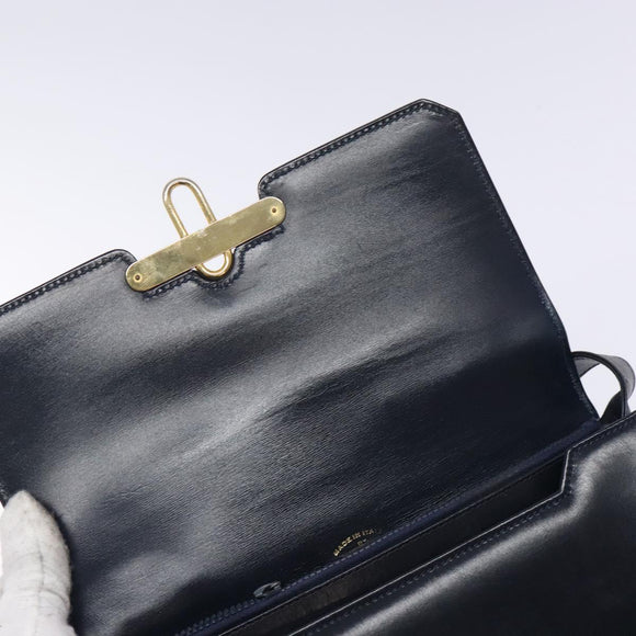 GUCCI Shoulder Bag Leather Navy Gold Auth fm4794