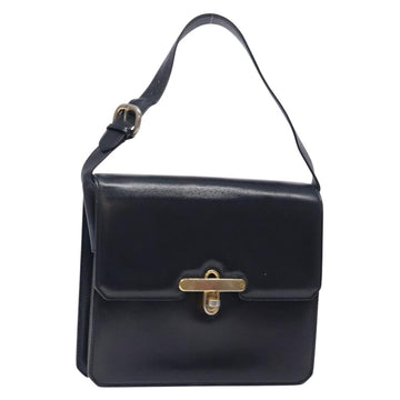 GUCCI Shoulder Bag Leather Navy Gold Auth fm4794